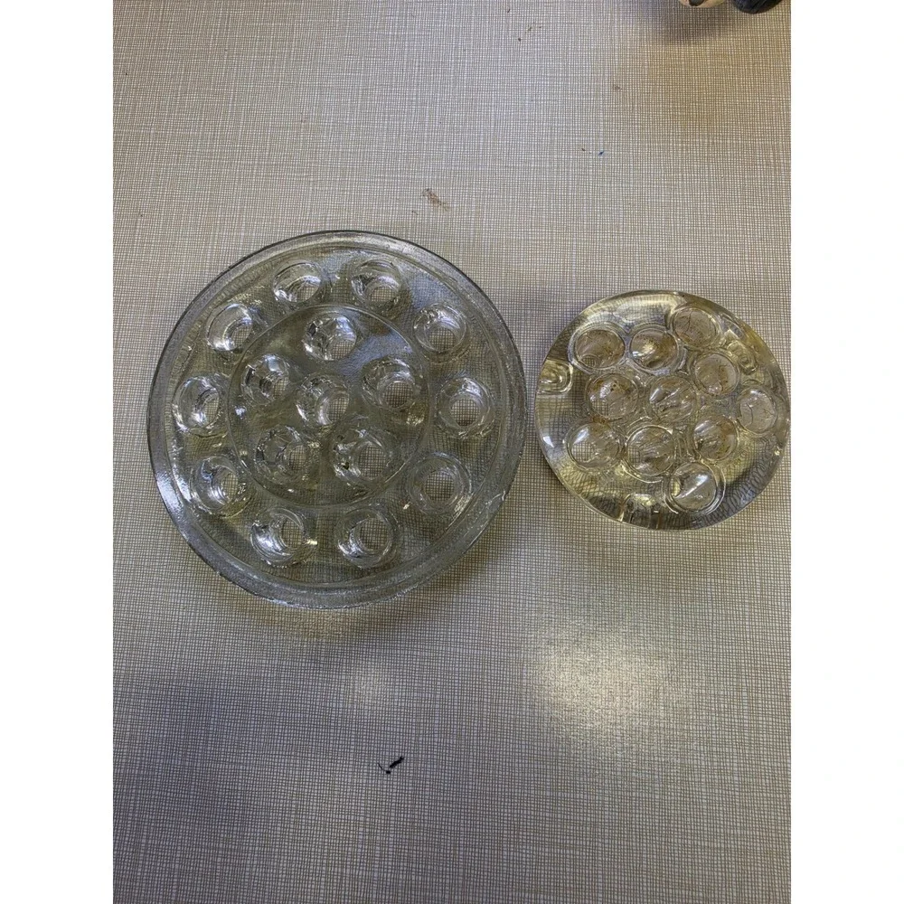 Vintage Clear Glass Flower Frog Set 2 Round Multi Hole Floral Arranger Inserts